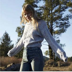 NSF Rhea Balloon Sleeve Pointelle Knit Sweater size small blue